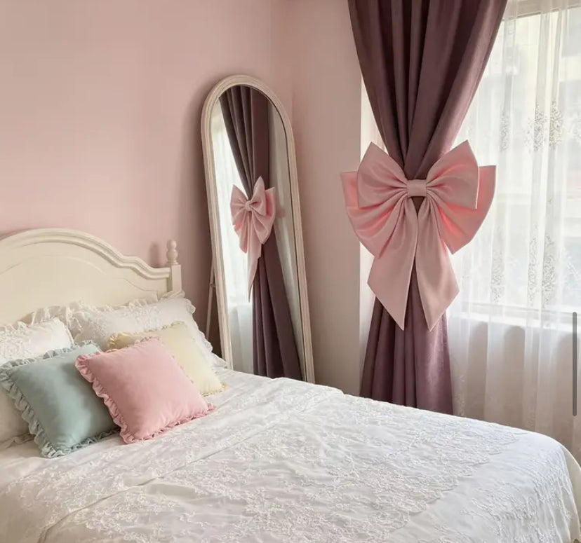 Luxury Satin Bow Tiebacks Elegant Curtain Holders x2