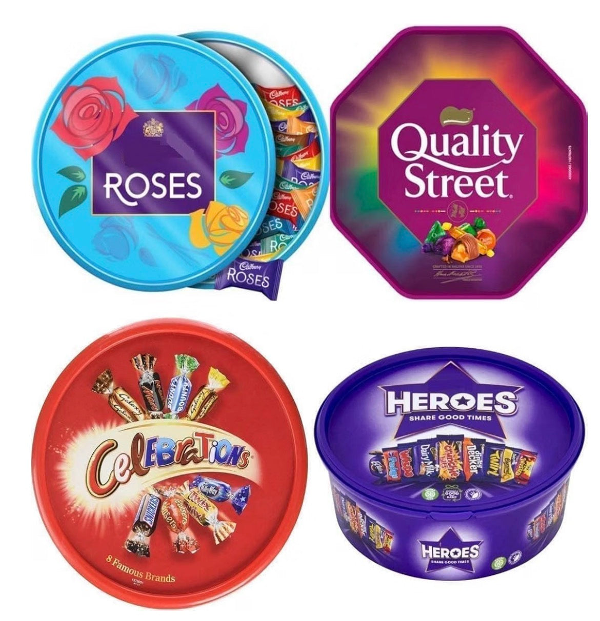 Christmas Chocolate Selection Box Assorted Tubs 4 Pack Festive Gift Set