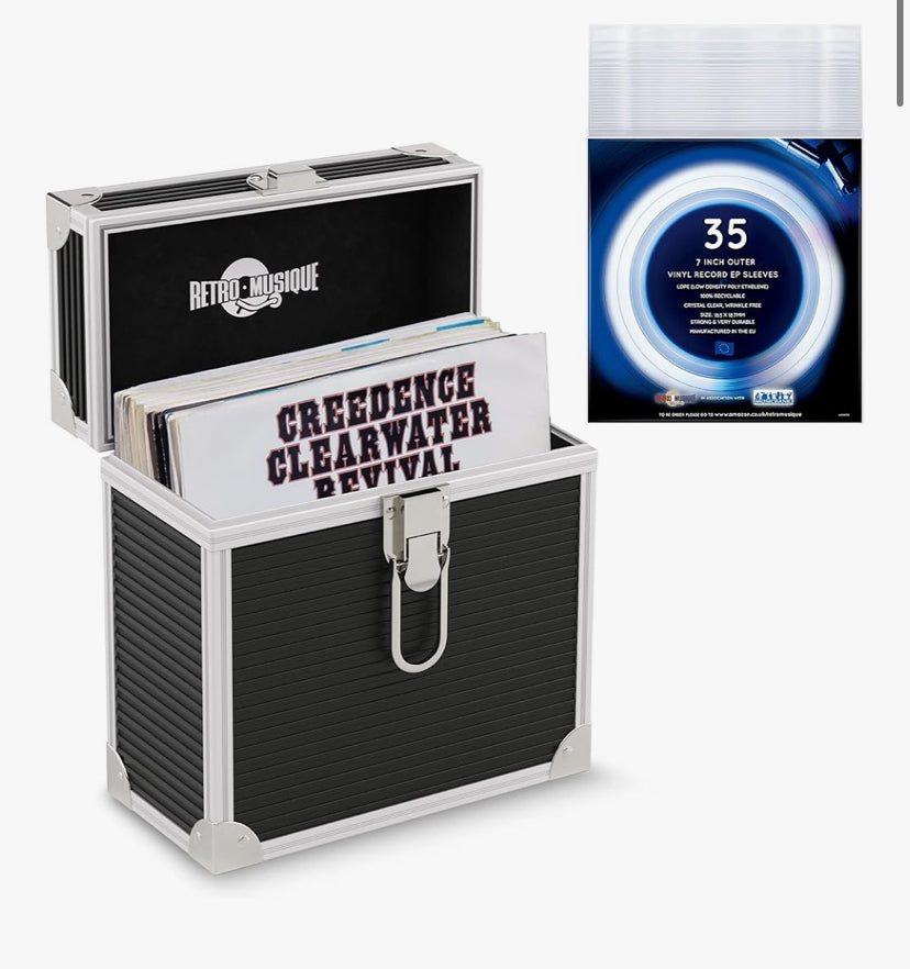 Aluminium 7" Vinyl Record EP Storage Case Holds up to 35 EPs (in PVC Sleeves) Includes 35 Vinyl Record Outer Sleeves