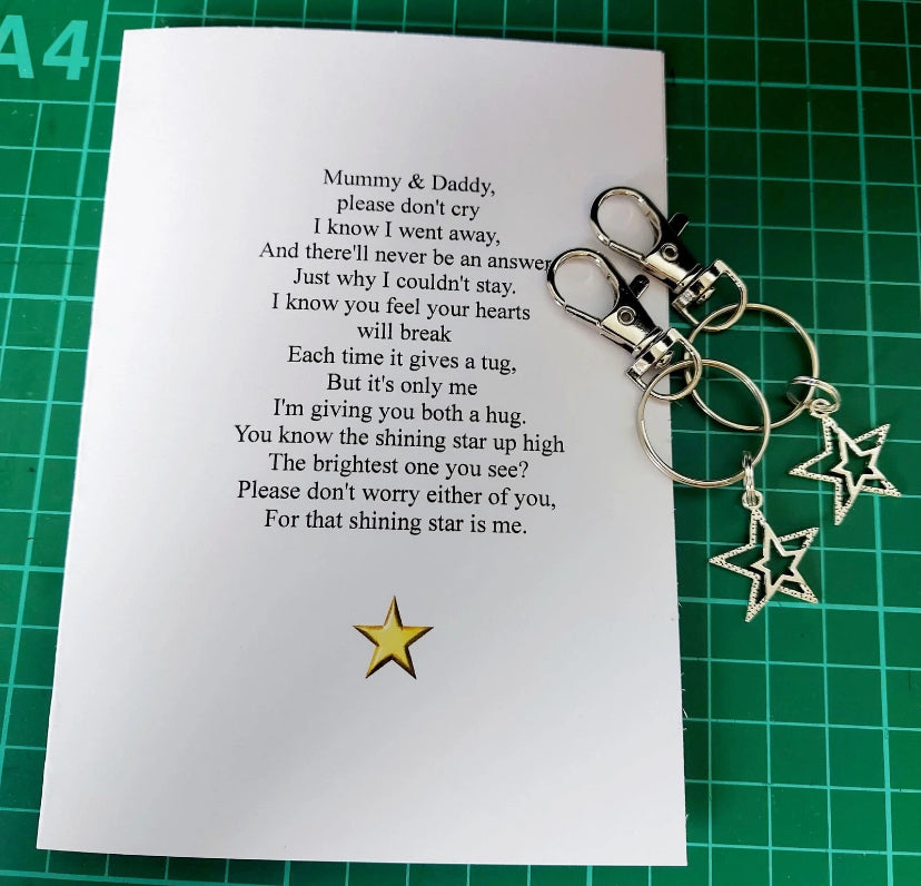 Mummy & Daddy - Card From Angel Baby - Baby Loss - Card and Keyrings With Poem