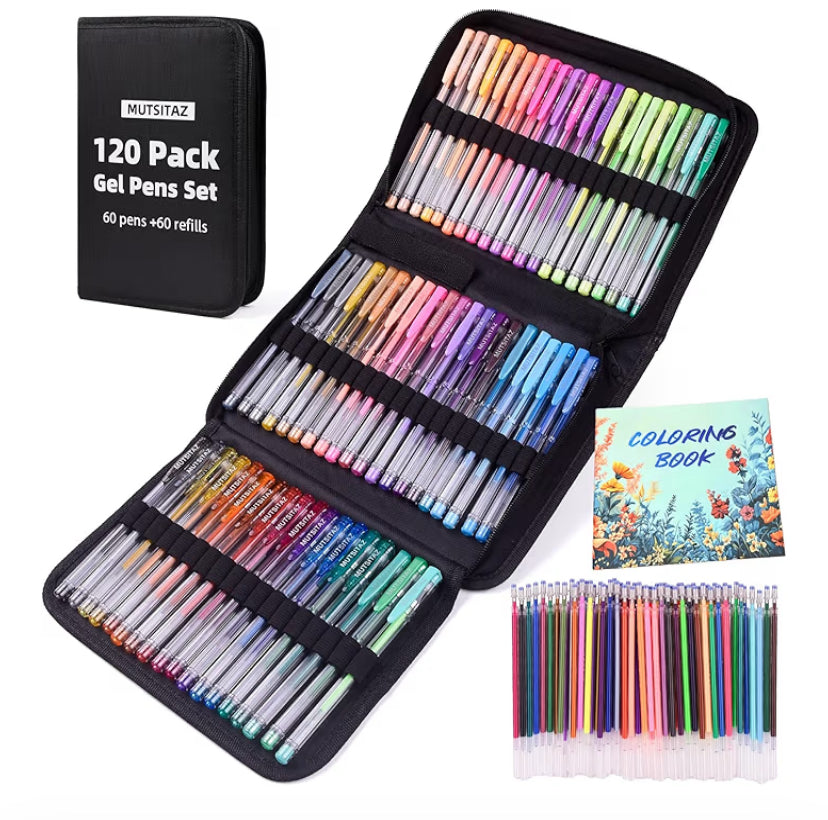 120 Packs Coloring Gel Pens Set, 60 Coloured Gel Pen with 60 Refills Set for Adult Colouring Books, Drawing,and Writing