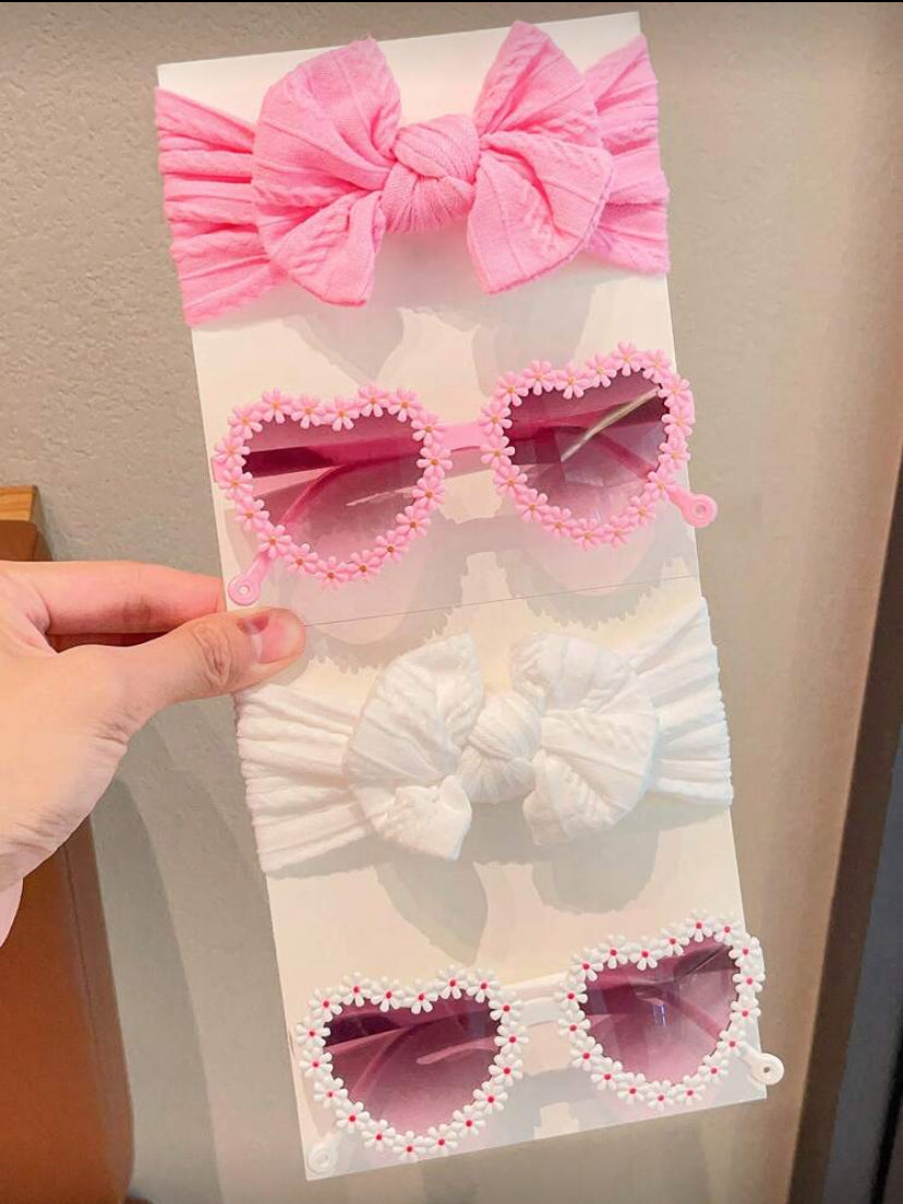 4Pcs Set New Baby Girls Boys Cute Solid Color Bowknot Hairband Flower Heart Fashion Glasses Kids Hair Accessories
