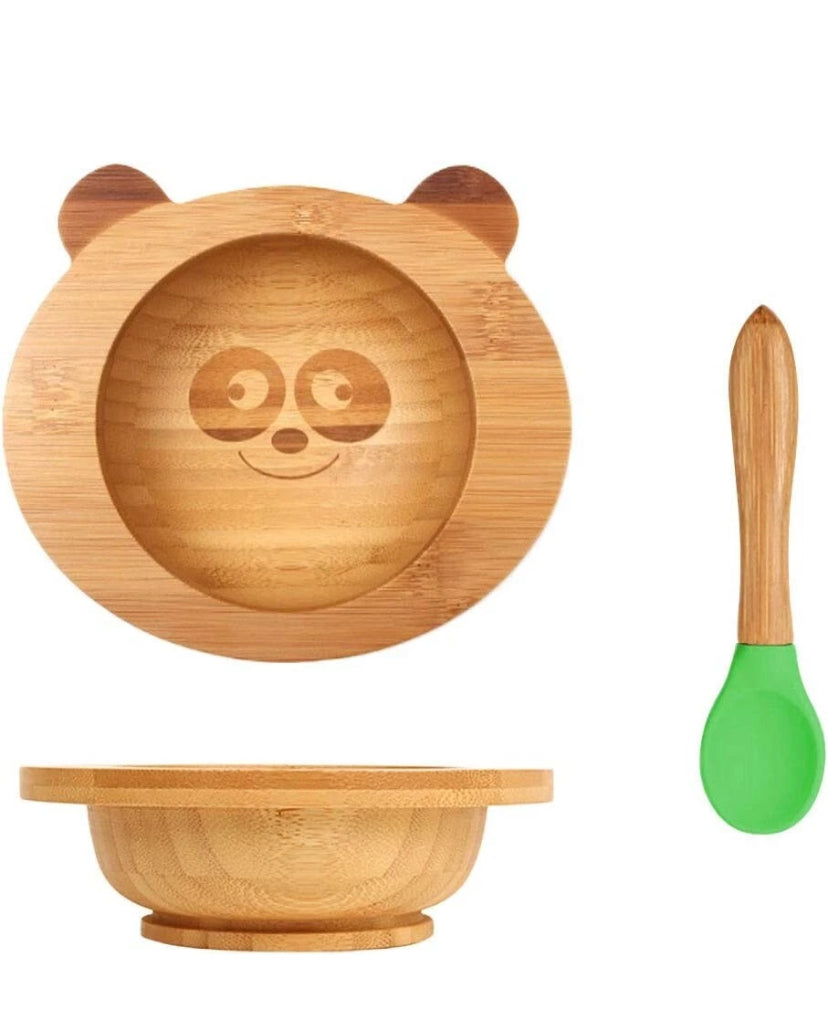 Baby Bowls with Suction Bamboo Suction Bowl with Silicone Spoon Set (Panda)