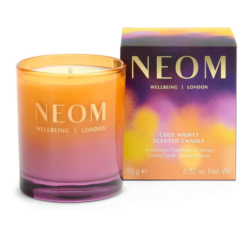 NEOM Cosy Nights Candle 1 Wick, 185g | Sandalwood, Frankincense & Nutmeg I 100% Naturally derived Wax I 100% Natural fragrances I Relaxing