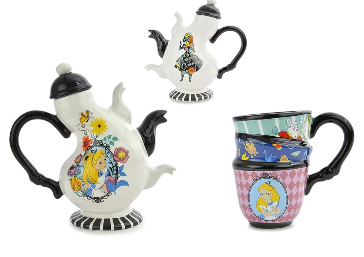 Ideal Casa Alice in Wonderland Disney Teapot Set Tea, Multicolour, Dolomite, 500 Milliliters