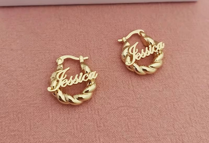 18mm Custom Name Earrings Small twist Earrings Personalized