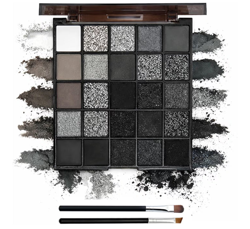 25-Colour Smoky Eyeshadow Palette with Matte, Shimmer & Glitter Finishes, Cool Grey Black and Silver Shades, Highly Pigmented Blendable Powders for Natural to Intense Eye Looks (25 color)