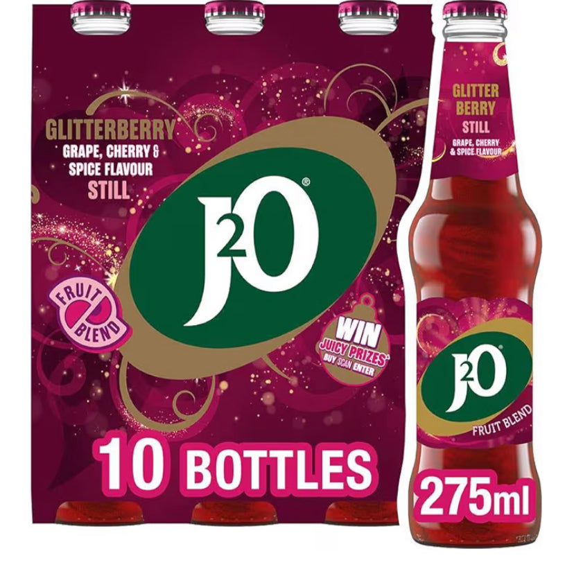 J2O Fruit Juice, Glitterberry Grape and Cherry Spice, 275ml Bottle (Pack of 10)