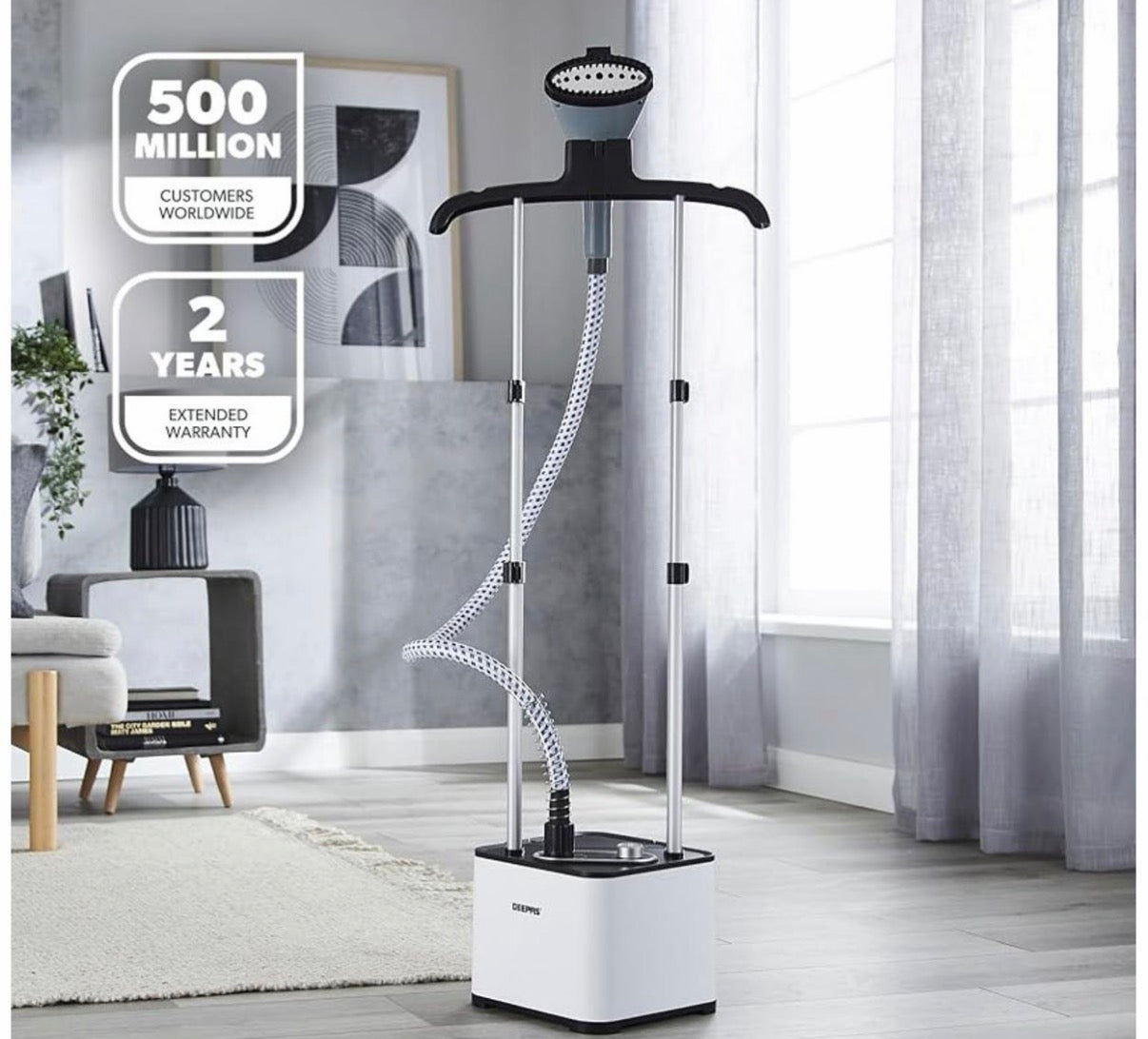 GEEPAS Garment Steamer | Upright Clothes Steamer 45s Quick Heat-up | 11 Steam Modes,1.3L Water Tank | KILLS GERMS & Fast Wrinkle Removal, Suitable for all Fabrics | 2 Year Warranty 2000W White