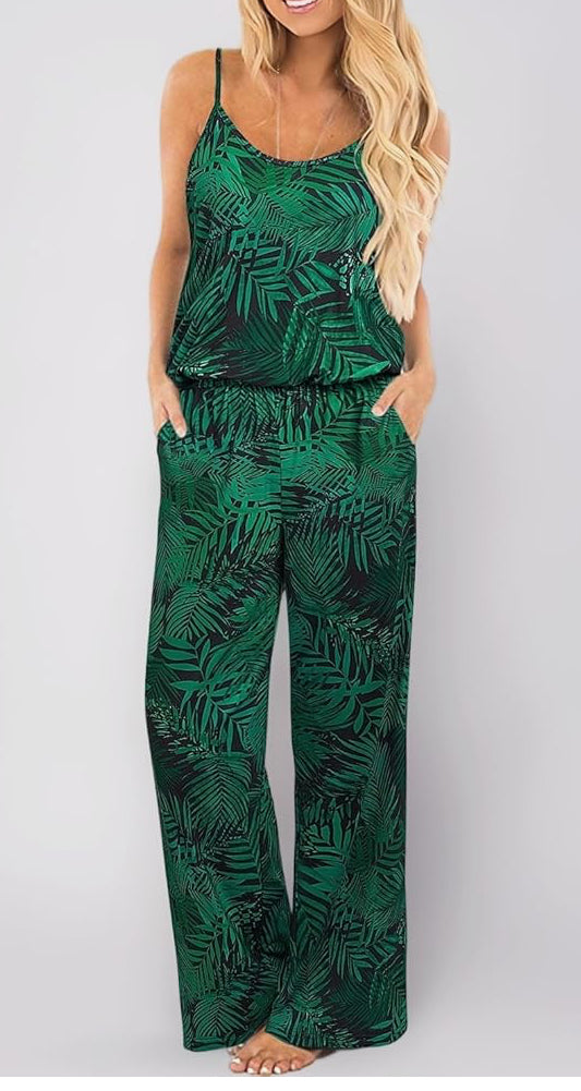Women's Summer Jumpsuits Sleeveless Wide Leg Pants Casual Playsuit With Pockets