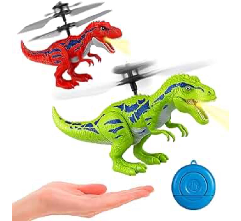 Random Colour Pack of One Flying Dinosaur Toy with LED Lights & Hand-Control, Remote Control, USB Rechargeable Prehistoric Adventure Playset for Kids Indoor & Outdoor Fun, Ages 3+