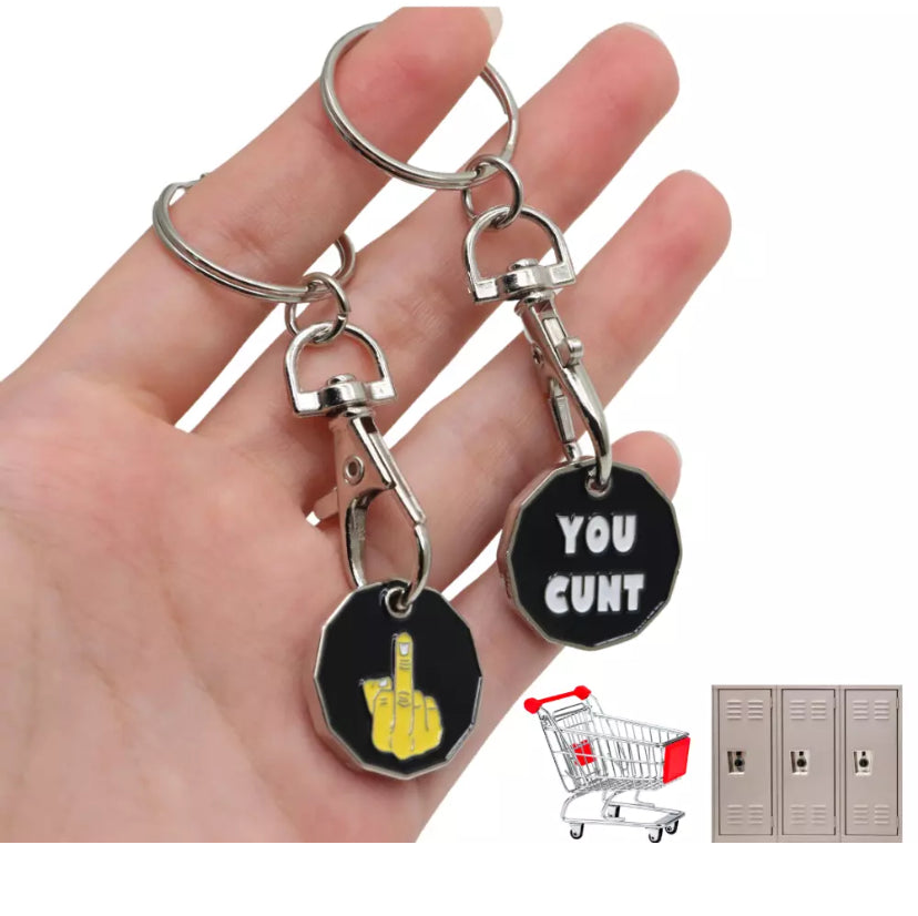 Trolley Coin Keyring 2 pack Removable - rude gift Shopping Cart Token Holder