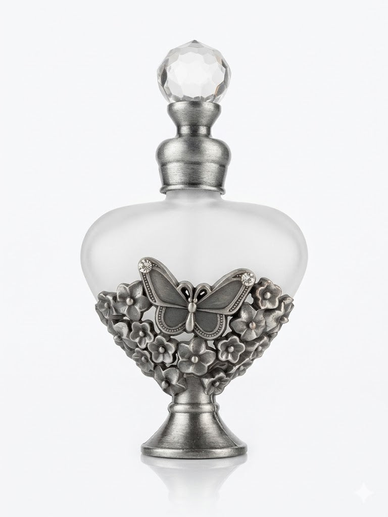 Butterfly & Floral Pewter-Finish Perfume Bottle (small)