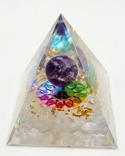 Beautiful Glass Pyramid with Clear Quartz and Amethyst