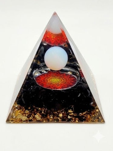 Beautiful Glass Pyramid with Obsidian and Opal