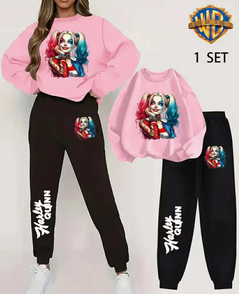 1 Set Women'S Outfit Featuring a Quinn Themed Round Neck Pullover Sweatshirt And Long Pants.
