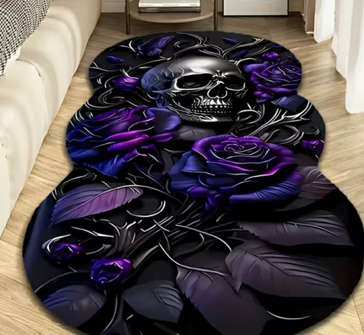 1 pc of Carpet, Dark-Themed Skull Rose Carpet, Durable And Comfortable, Non-Slip And Machine Washable,