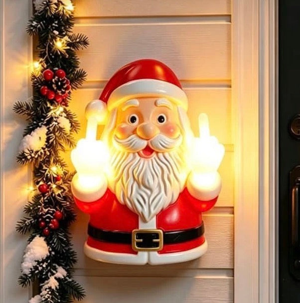 Santa Middle Finger Light, Funny Santa Middle Figurine LED Glow Light Up