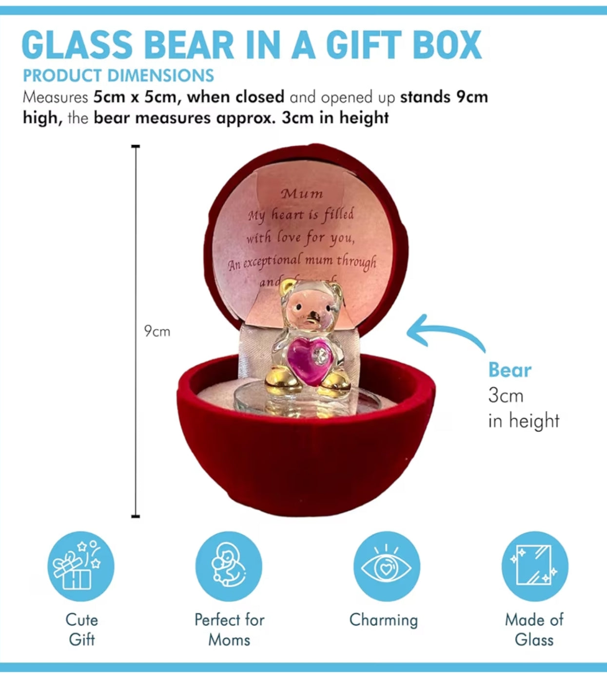 Thorness Glass Bear in Gift Box for a Special Mum