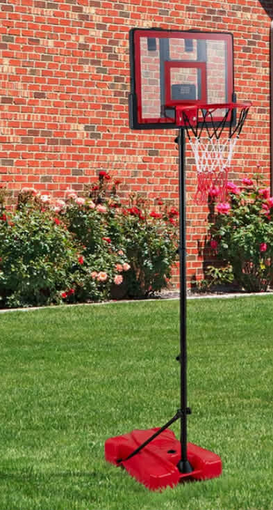 Portable Basketball Hoop Set, Adjustable Height Indoor Outdoor Basketball System with 4 Mini Basketballs, Transparent Backboard, Silent Scorer, Freestanding Refillable Base, Easy Installation, Red,