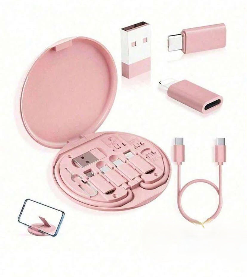 Multifunctional Data Cable Kit With Charging Storage Box, 60W Fast Charging, Can Be Used As A Mobile Phone Model Holder Simple Portable Charging Cable Adapter Kit, USB Lightning Adapter Adapter Kit