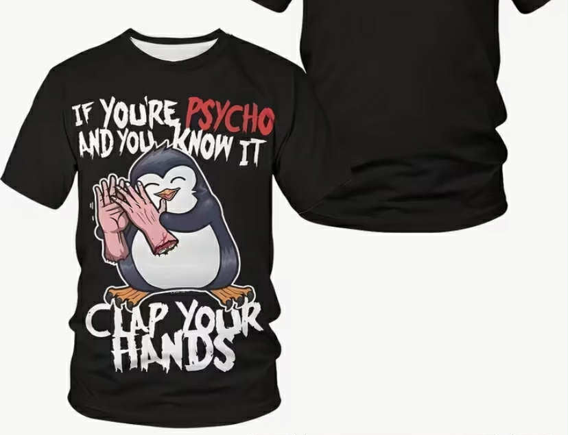 Men'S Plus Size Casual Sports T-Shirt with Cartoon Penguin Print,