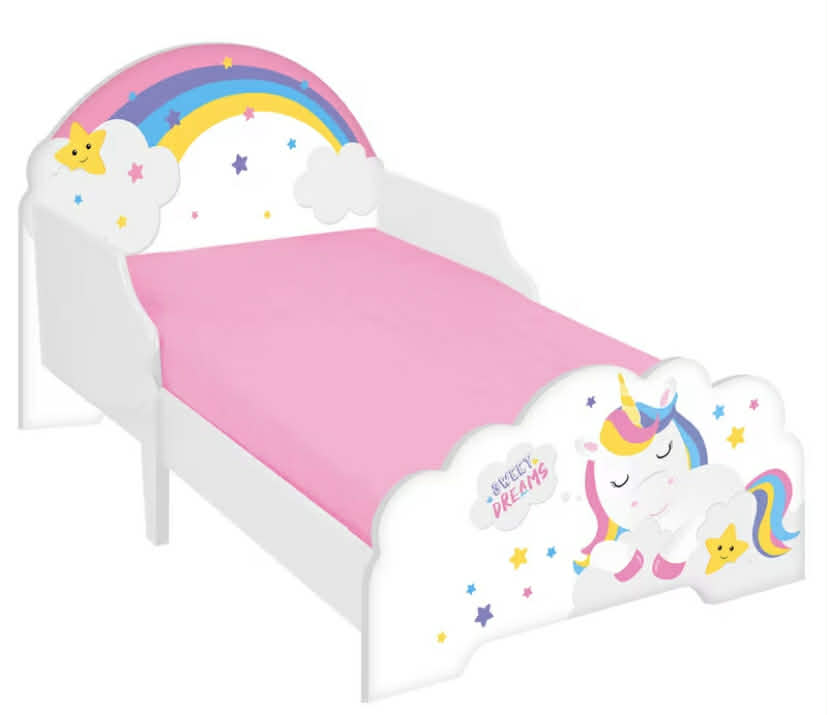 Unicorn Themed Wooden Bed Frame w/ Guardrails - 70x140cm