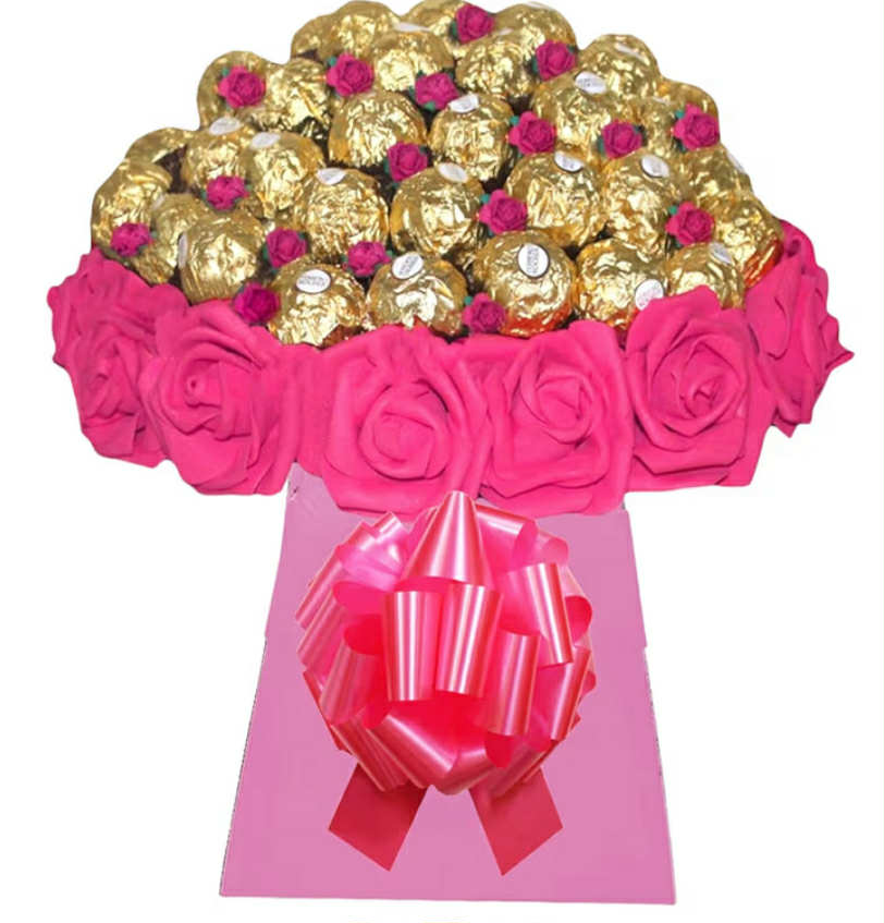 Chocolate Hamper Ferero Rocher Bouquet Christmas Pink Red Personalised Gift Box Sweets Candy Present Cadbry