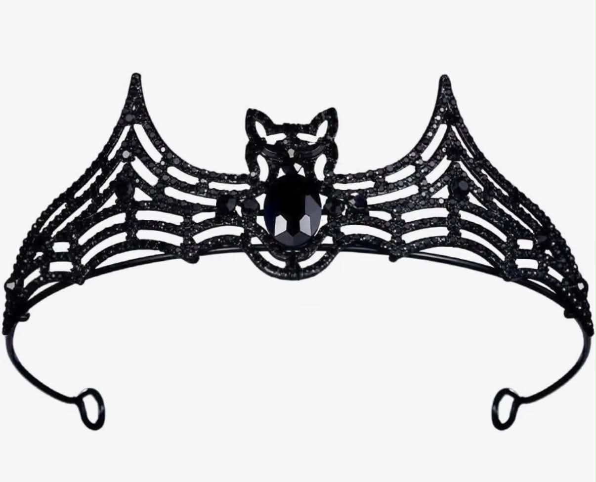 Halloween Tiara Bat Shape Crown Women Crystal Crown Gothic King Queen Tiara Vintage