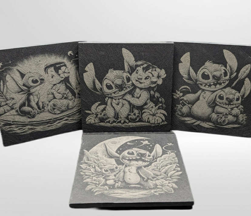 Lilo & Stitch, Engraved Slate Coasters, Set Of 4, Disney, Gift Set
