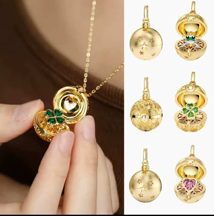 Women's Retro Heart-Shaped Frog Opening/Closing Circular Pendant Necklace