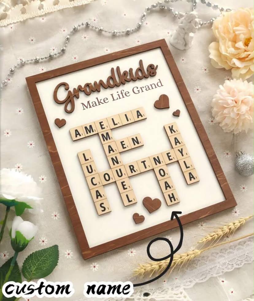 1pc Customized Name Spelling Game Plaque, Personalized Family Spelling Game Wall Decor, Customized Wooden Spelling Game Plaque Gift For Grandchildren, Customized