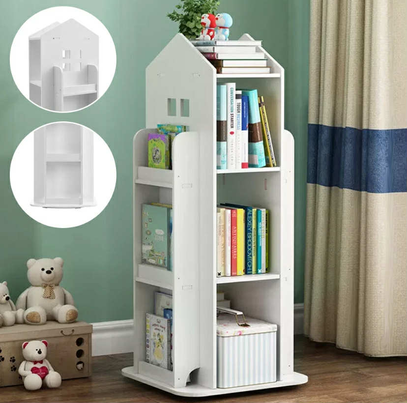 Kids Rotating Bookshelf Castle Rack Display Bookcase Toys Storage Book Shelf UK