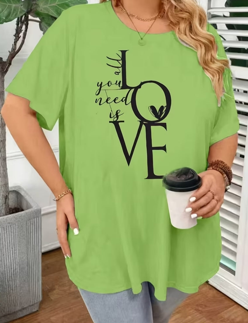 Women'S Plus Size Water-Based Print Craft Love Casual Random English Design Fabric T-Shirt