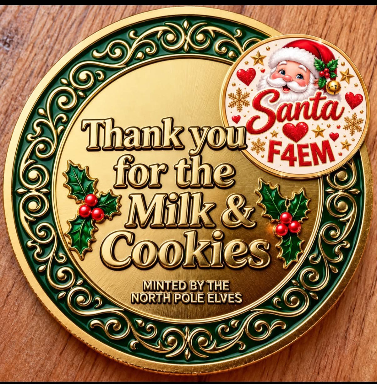 🎅✨ Santa’s Milk & Cookies Thank You Coin ✨🍪
Make Christmas Eve even more magical! 🎄❤️ This beautiful festive keepsake coin is a special thank you from Santa for his milk & cookies, minted by the North Pole Elves. 🥛🍪