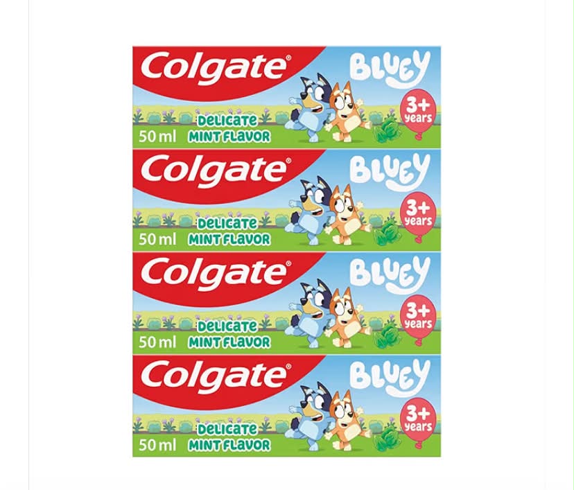 Colgate Kids Bluey Mint-Flavoured Fluoride Toothpaste 3+ Years 50ml x 4 – Gentle Toothpaste for Kids – Contains Dentist-Recommended Level of Fluoride – Maximum Cavity Protection – 4X Stronger Enamel*