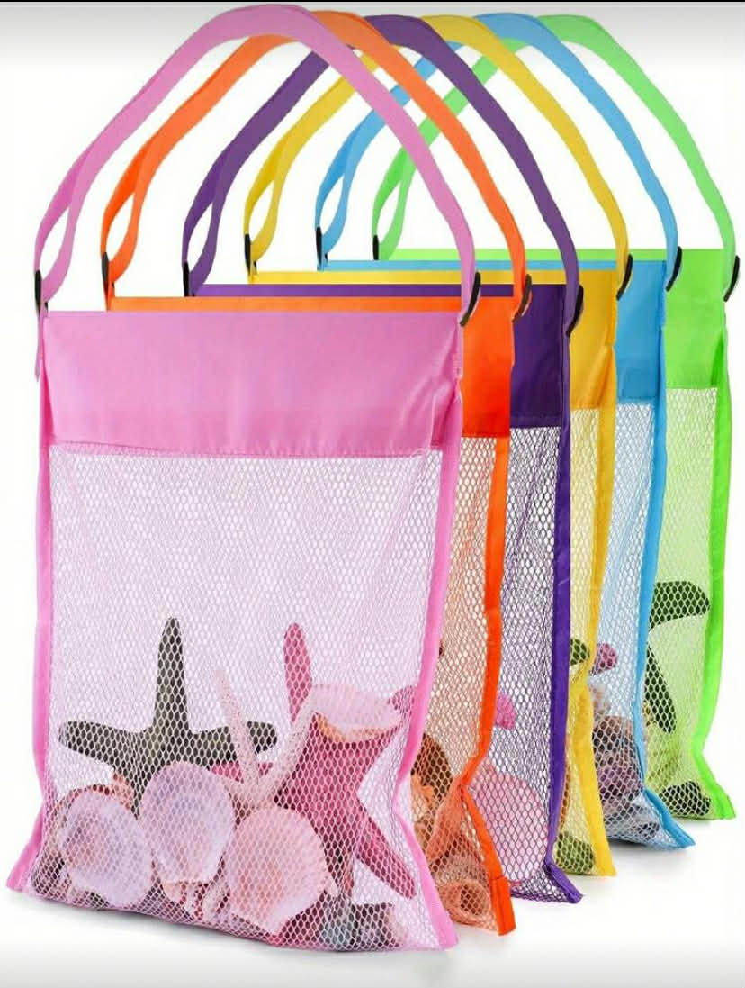 2 pcs Bright Color Mesh Beach Tote Bag (Size: 22 cm L X 25 cm W) - random set out