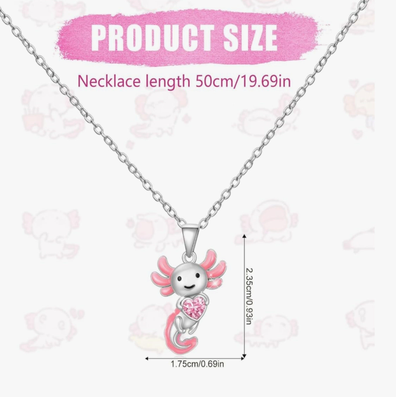 Cute Axolotl Necklace for Girls Women, Alloy Pink Crystal Pendant Necklace