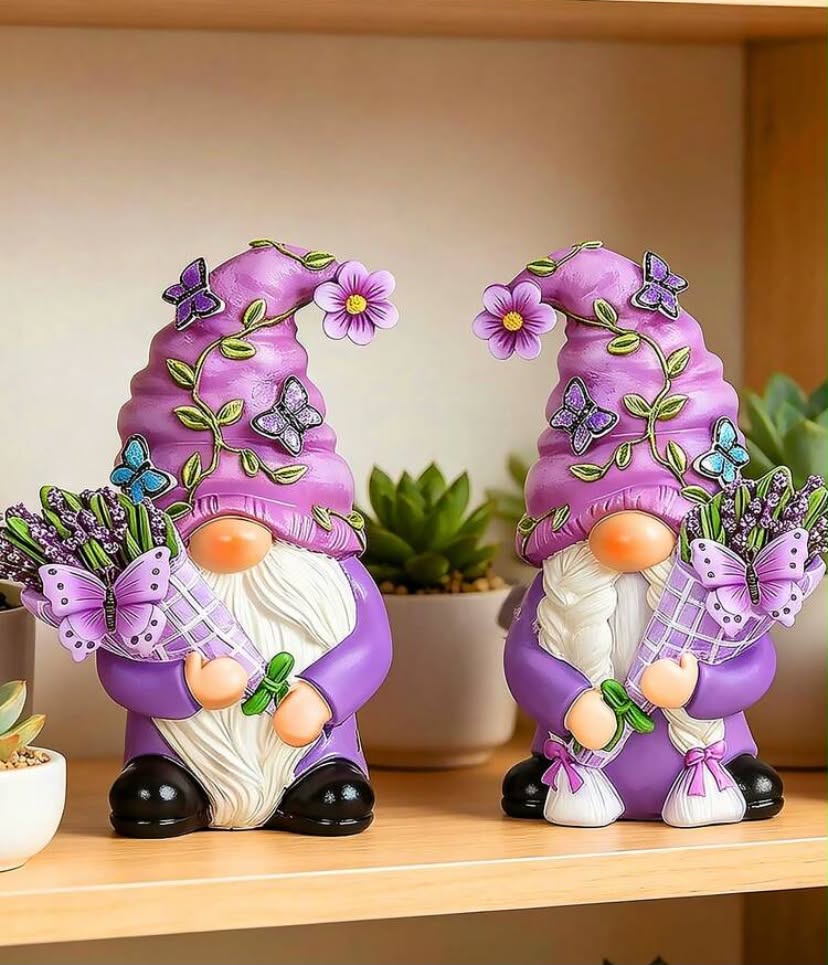 Lavender Purple Gnome Decor - Spring Home Office Decoration, Cute Summer Gnome Gift