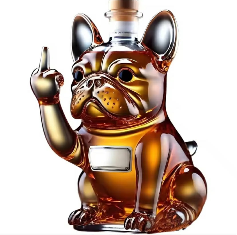 Funny French Bulldog Whiskey Bottle, Unique Middle Finger Dog Wine Glass Bottle