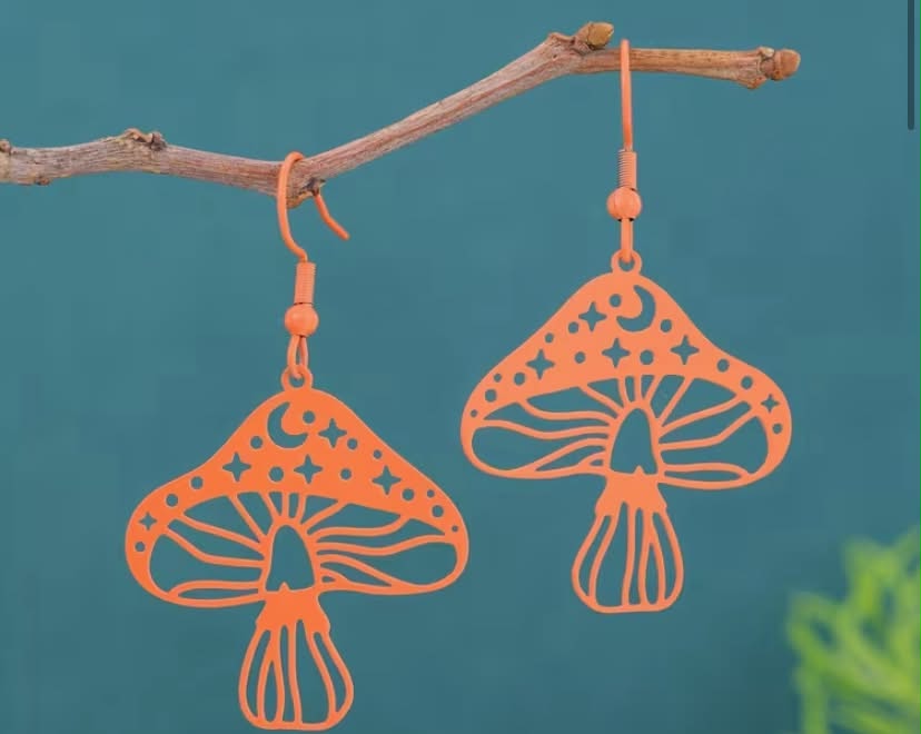 A Pair of Stainless Steel Colorful Hollowed-out Dreamy Fairyland Mushroom Earrings, a Lovely and Exquisite Gift