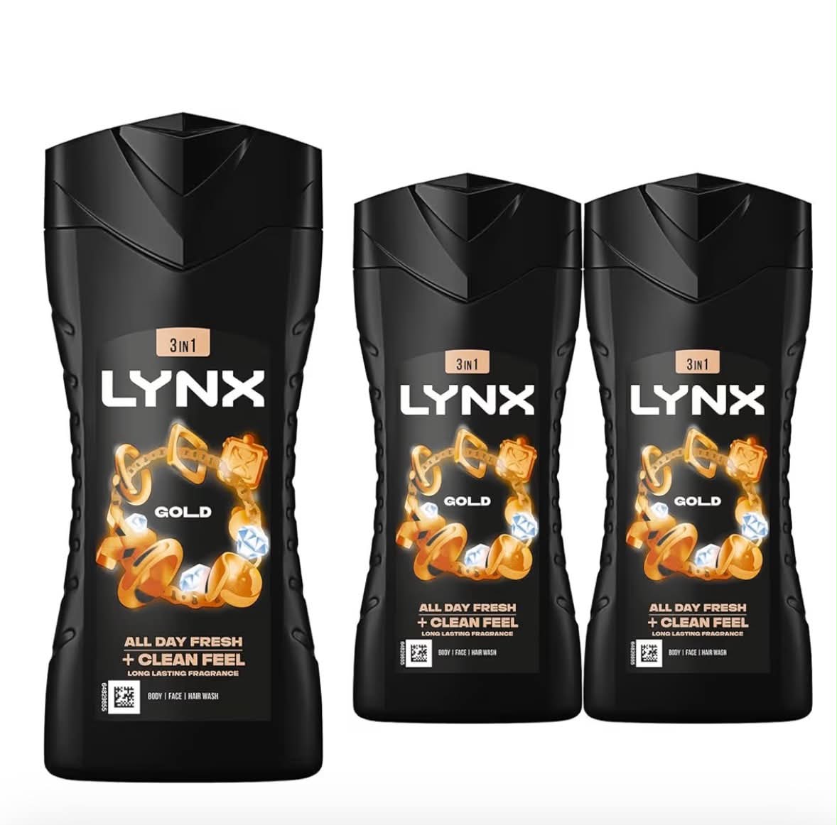 Lynx Gold Oud Wood & Vanilla Shower Gel for Men 225ml Pack of 3 Dual Action Body Wash with Plant Based Moisturisers 12H Fresh Fragrance Lynx Shower Gel Multipack Daily Shower Gel