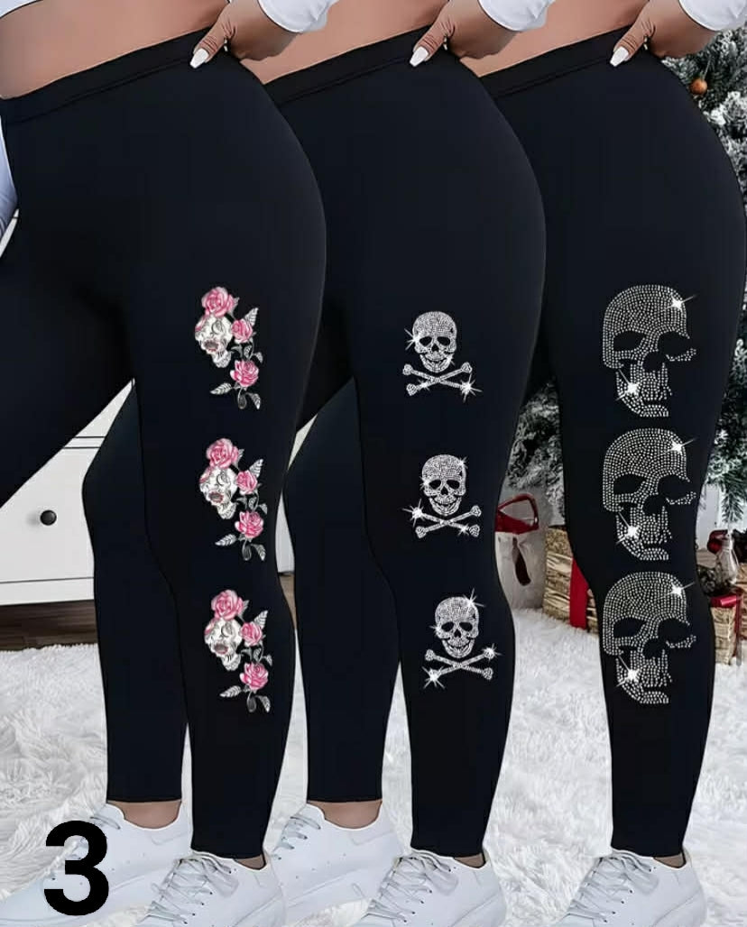 Plus Size - 3-Pack Plus Size Women'S Skinny Leggings High Stretch, Solid Color, Casual Style, All-Season