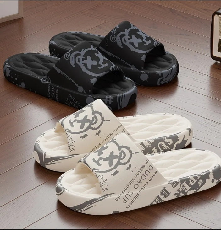 Men'S All-Season Print Slippers Plus Size Indoor Home Soft Comfortable EVA Material Bathroom Shower Daily Casual Outdoor Wear Summer Outdoor Open-Toe Beach Slippers