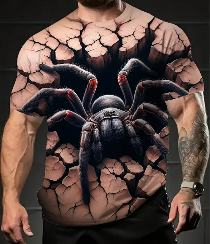 Men's Full-Body 3D Spider Graphic T-Shirt - Bold Halloween Costume Party Shirt, Lightweight Breathable Fabric for Everyday & Themed Events, Machine Washable