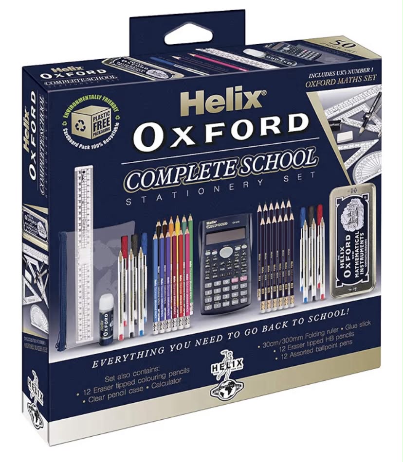Helix Oxford Complete Back to School Stationery Set - Comprehensive Helix Oxford school supplies set including Maths Set, Pens, Ruler, Scientific Calculator & More - Ideal for High School or College