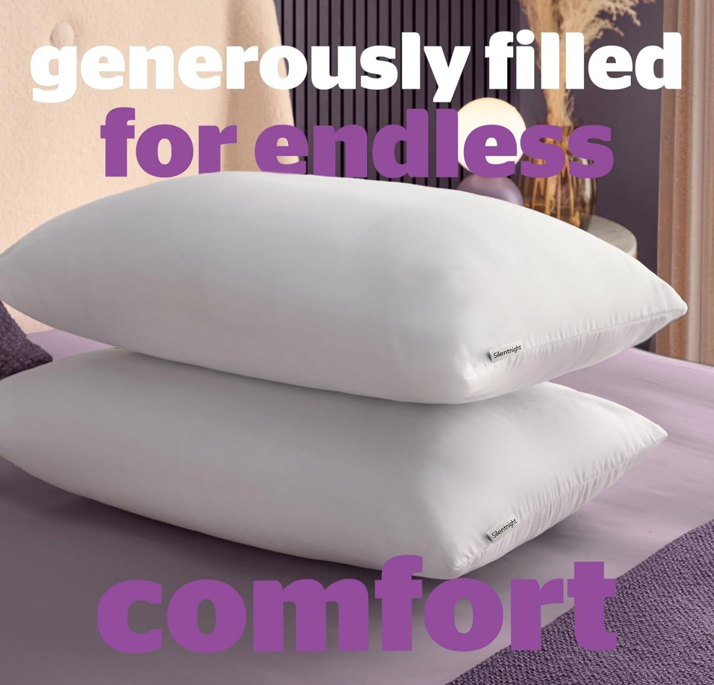 Silentnight Deep Sleep Pillows 2 Pack – Medium Support Comfortable Hollowfibre Bed for Front, Back and Side Sleepers Machine Washable