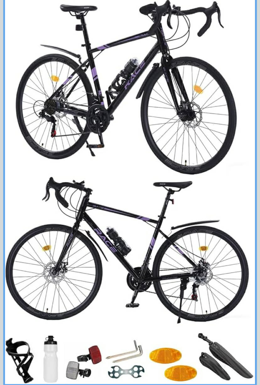 26” Road Bike, 700C Adult Bicycle, 21 Speed Race Bike, Teenager Cycle, Unisex Men & Women’s Bike, Sport’s Cycle, Dual Disc Brakes,15.5 KG Lightweight, Purple, New