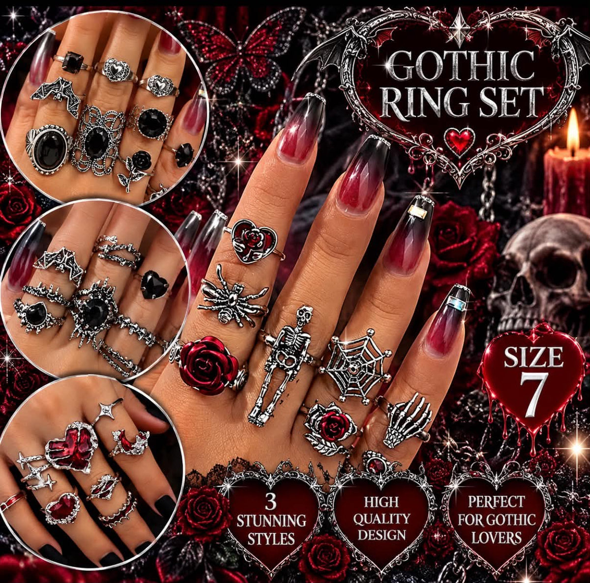 Gothic Ring Set – Size 7