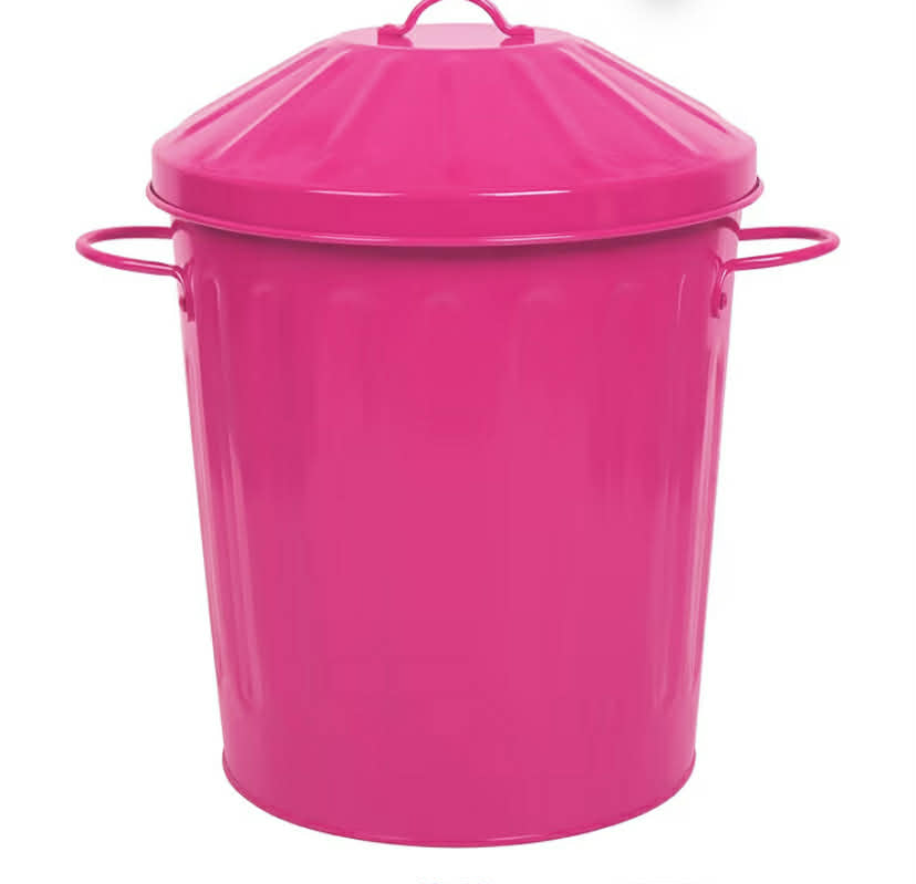 Metal 15 Litre 15L Small Round Colour Recycle Dustbin Paper Rubbish Waste Bin with Lid (Dark Pink)